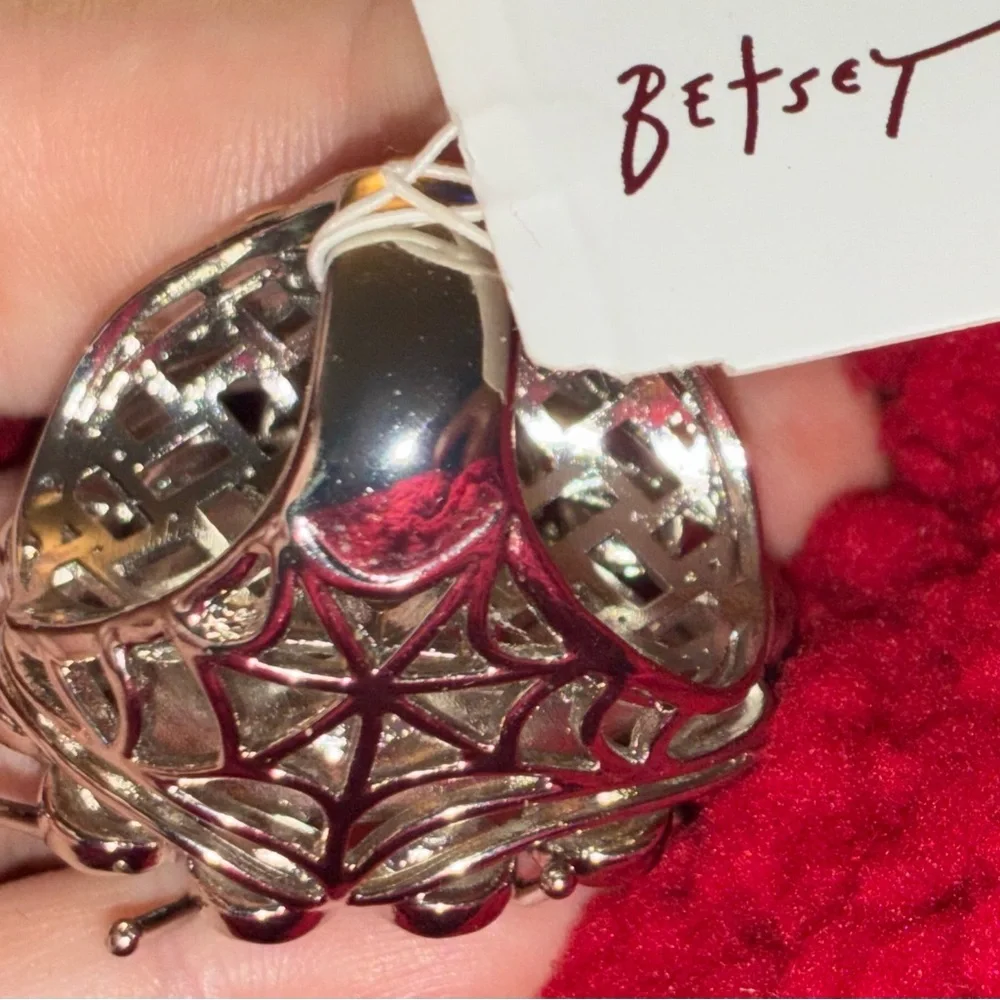 BETSEY JOHNSON Halloween Spider & Sim Black Onyx Stone Size 7.5 Ring NEW NWT